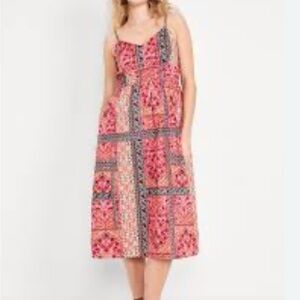 Old Navy Pink and Red Patchwork Midi Dress